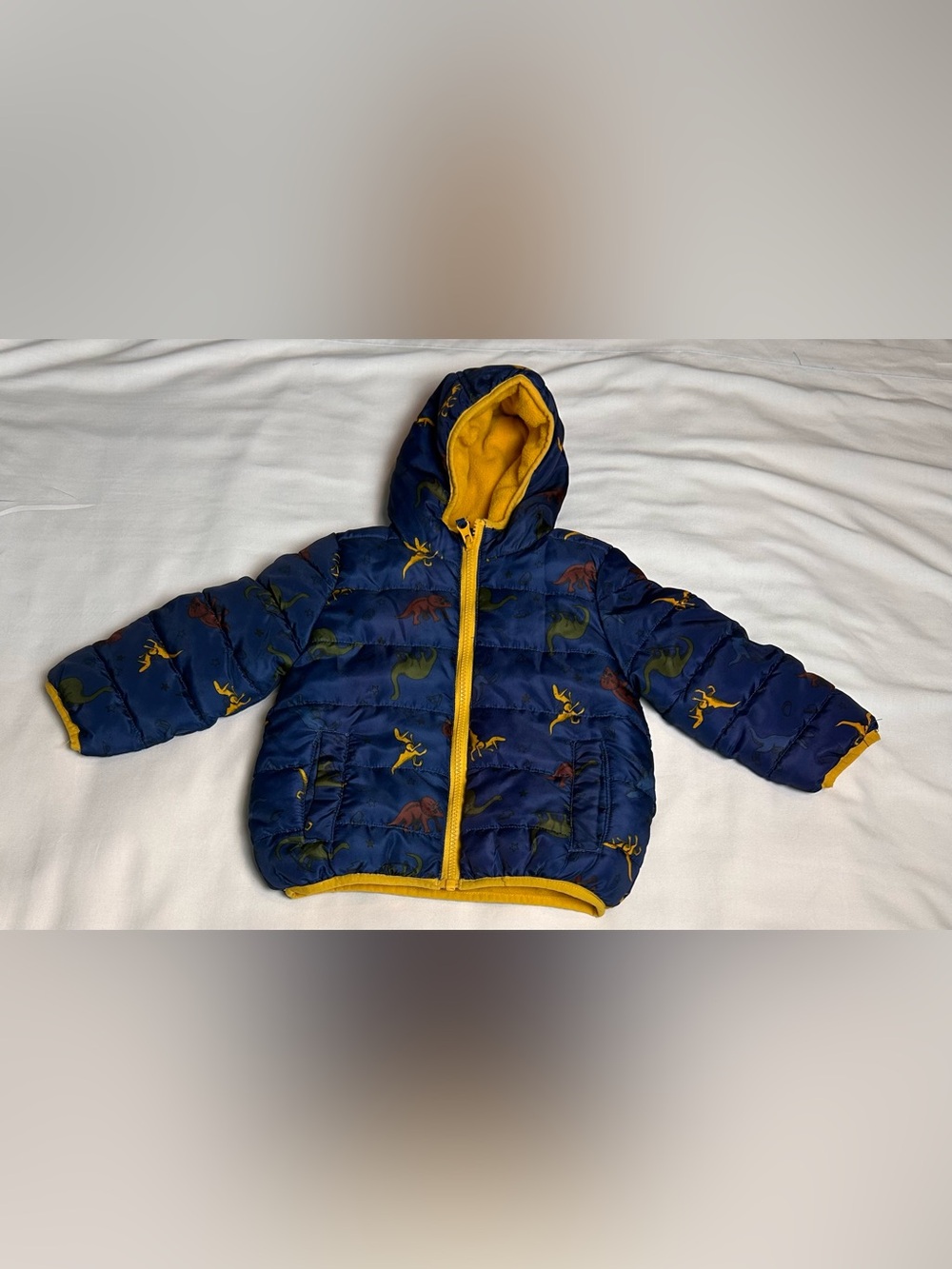 jumping beans Navy Blue Puffer Jacket with Yellow Trim